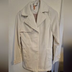 Stylish Women's White Jou Jou Peacoat, Size Medium